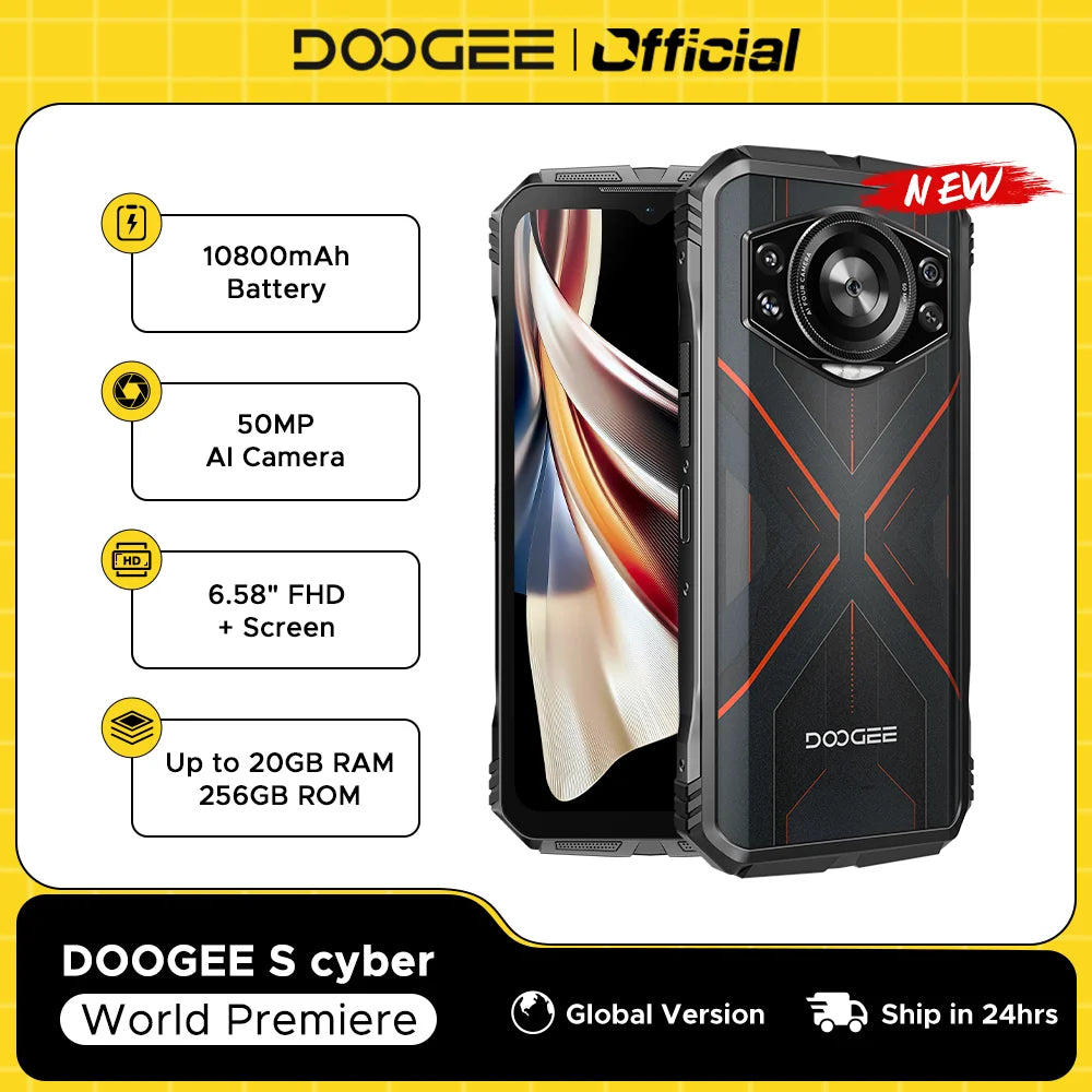 World Premiere DOOGEE S Cyber Rugged Phone 6.58" 90Hz IPS Screen 10800mAh Large Battery 8GB+256GB 50MP AI Main Camera Android 14