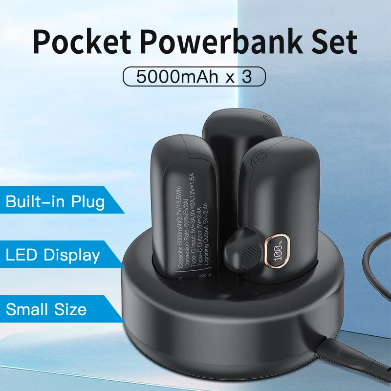 KUULAA 3Pcs Mini Power Bank 5000mAh PowerBank QC PD Fast Charging For iPhone 14 13 Batterie Externe Portable Charger For Samsung