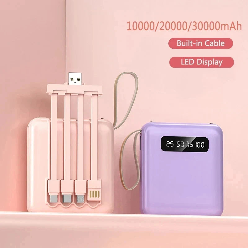 Mini Fast Charge Large Capacity 30000mAh Portable Power Bank Sharing with Cable Mobile Power Supply For iPhone Samsung Xiaomi