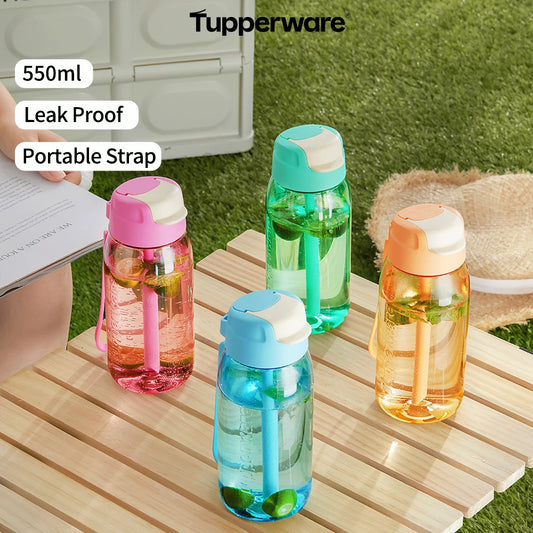 Tupperware Narrow Water Bottle 550ML Portable Cute Water Bottles Straw Cup Leak-proof Drinking Jug for Children School,Camping