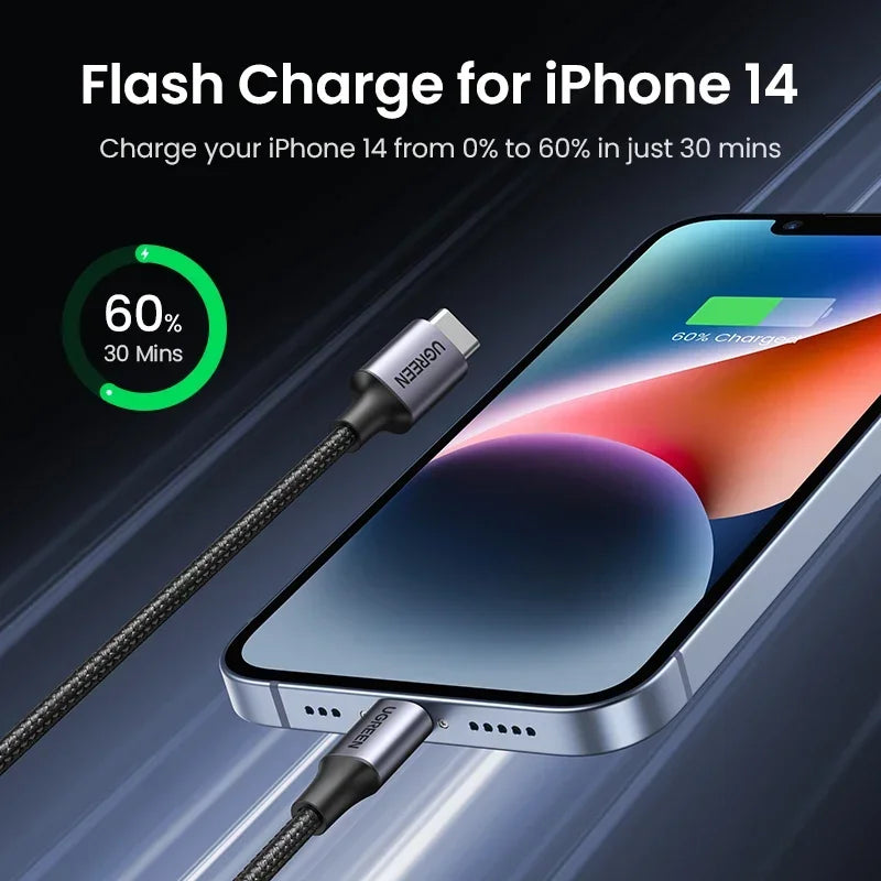 UGREEN MFi USB C To Lightning Cable For Apple iPhone 14 Pro Max 13 12 11 ipad Charger Fast Charging data PD20W 30W Braided 2m 1m