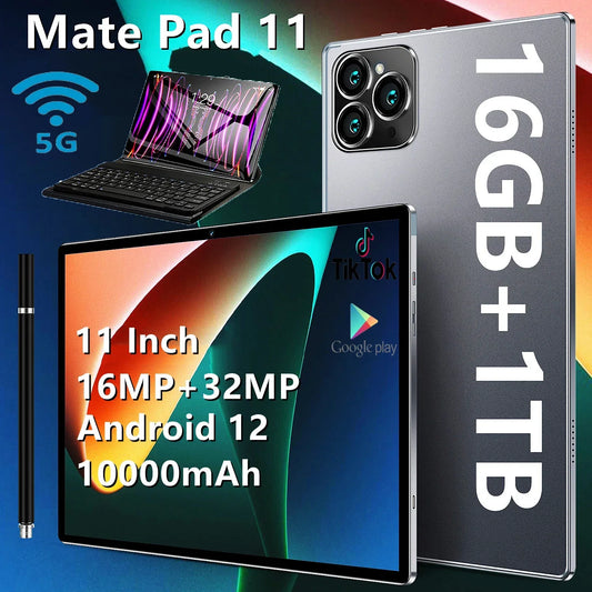 2024 New Mate Pad 11 Tablet  Android 12 16GB+1T 11 Inch HD Snapdragon 870 10 Core 5G Dual SIM Card or Wifi WPS GPS Tablets