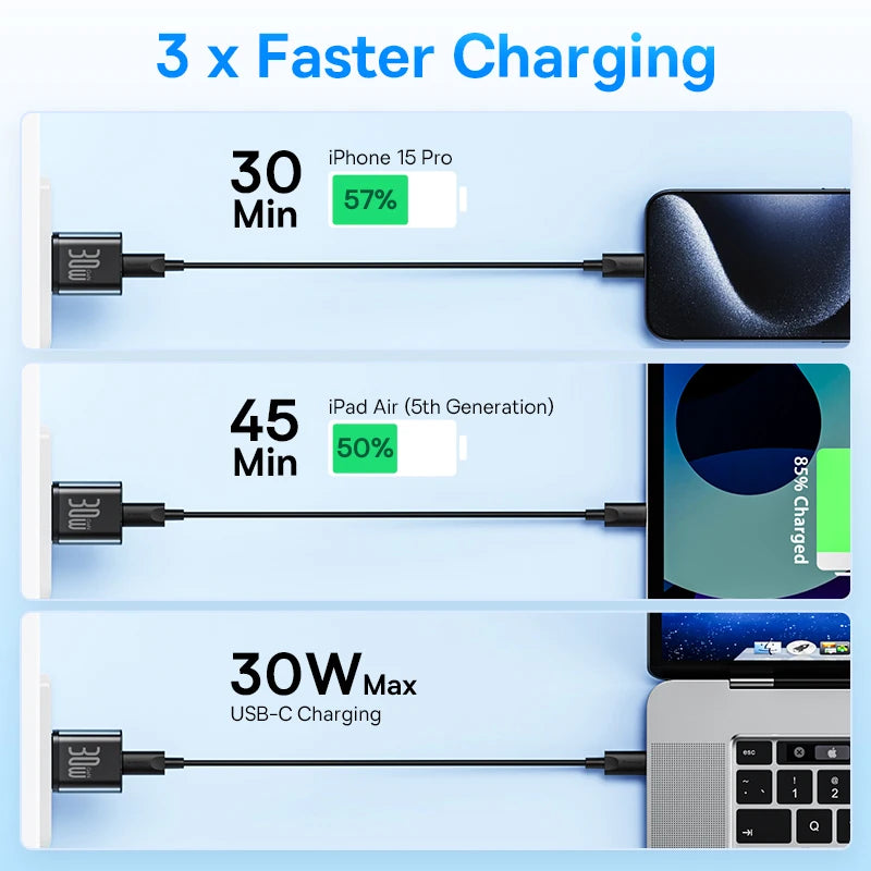 Baseus 30W GaN Charger Phone charger For iPhone 15 14 13 12 USB C Charger Support PD QC PPS Fast Charging For Laptop Smartphone