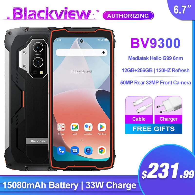 Blackview BV9300 Rugged Phone 16GB 256GB 15080mAh Battery Mediatek Helio G99 6.7" Smartphone 120Hz Mobile Phones NFC