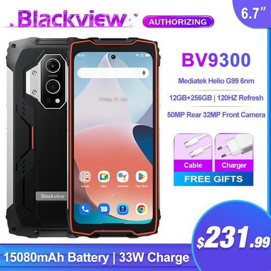 Blackview BV9300 Rugged Phone 16GB 256GB 15080mAh Battery Mediatek Helio G99 6.7" Smartphone 120Hz Mobile Phones NFC
