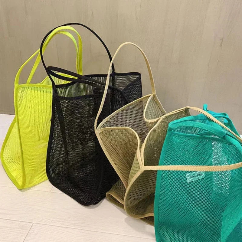 2023 New INS Style Transparent Mesh Bag Fashionable Lightweight Versatile Large Capacity Portable Bag Beach Mesh Shopping Bag