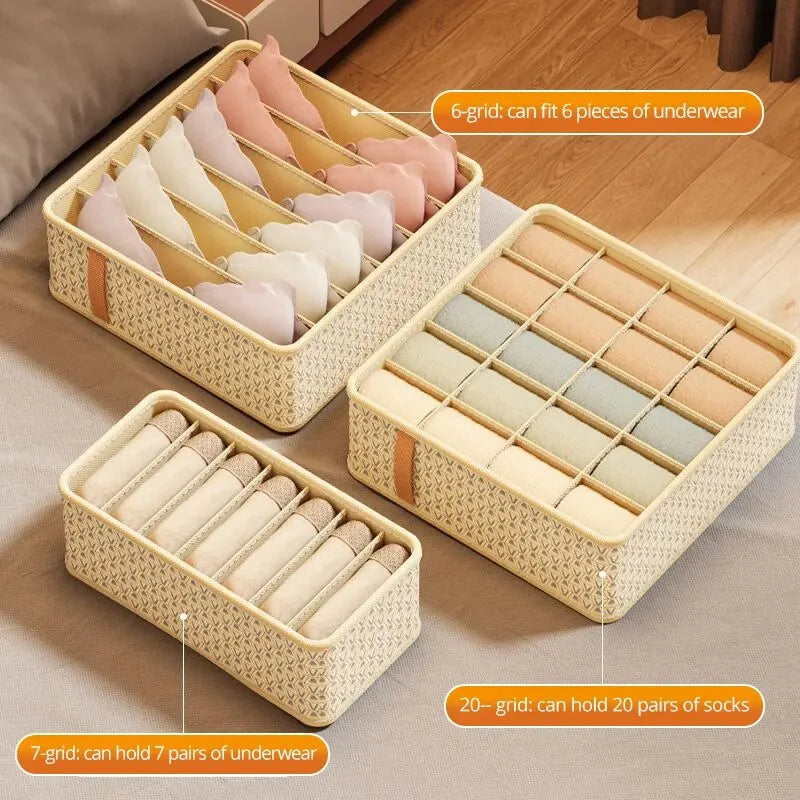 1pc Khaki/Wine Red Non Woven Multi Grid Underwear Sock Storage Box Household Wardrobe Organization and Storage