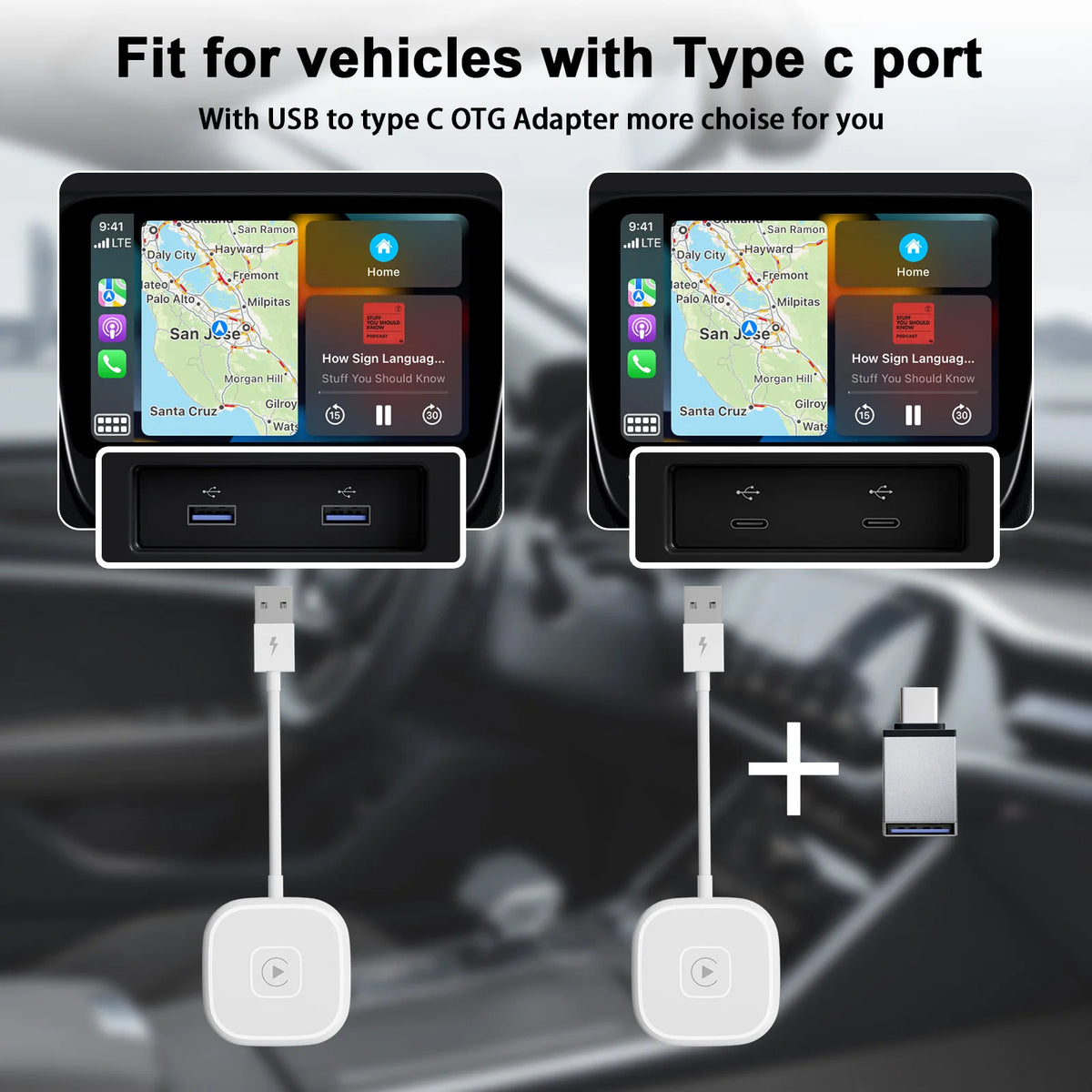Wireless CarPlay Adapter/Dongle for Factory Wired CarPlay Cars Converts Wired to Wireless Easy to Use for iPhone Plug and Play