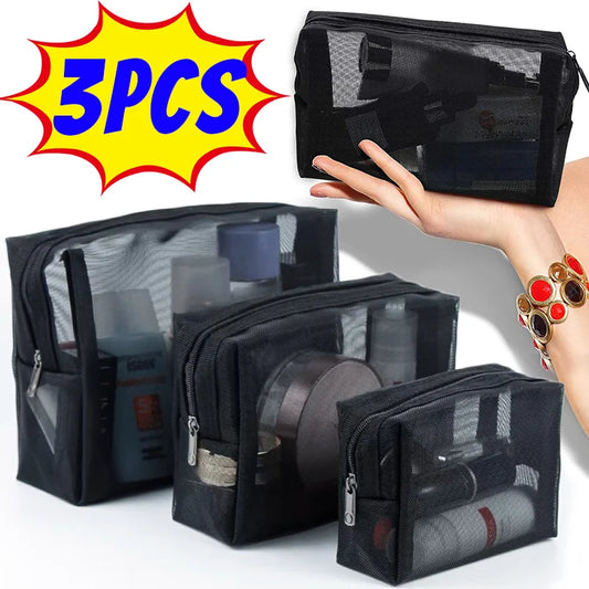 1/3pcs Mesh Clear Cosmetic Bags Small Large Black Makeup Bag Portable Travel Toiletry Organizer Case Lipstick Storage Pouch