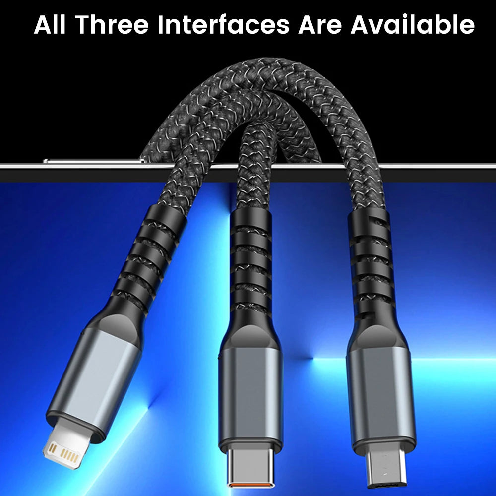 3 in 1 100W Fast Charging Cable USB Type C Cable For iPhone Realme Samsung Huawei 50 pro Micro Usb C Charger Charging Cable Wire