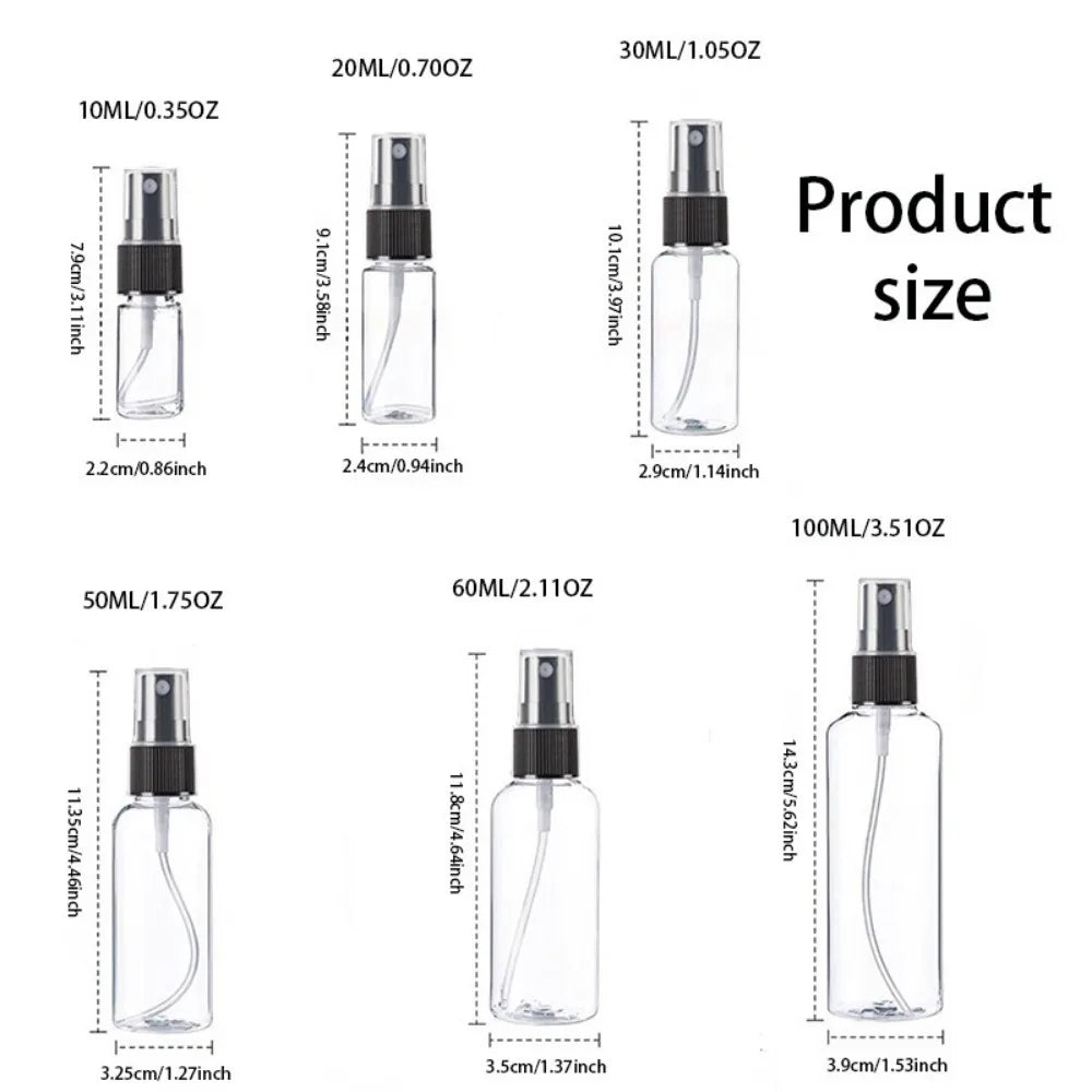 10PCS 10/20/30/50/60/100ML Refillable Transparent Plastic Perfume Atomizer Empty Plastic Spray Bottles Protable Travel Bottles