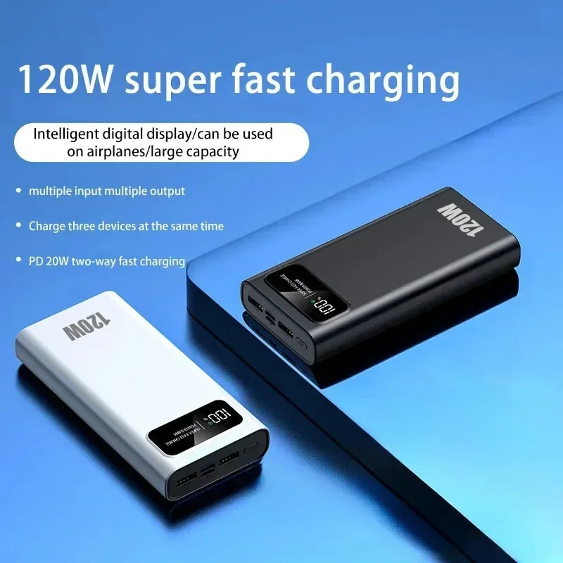 200000mAh Power Bank 120W Super Fast Charging Battery High Capacity Digital Display PowerBank For iPhone Samsung Huawei Xiaomi