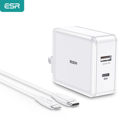 ESR 30W Power Delivery Charger Type C to Lightning Cable Fast Charger Plug USB C PD Charger 5V for MFi Charger for iPad iPhone