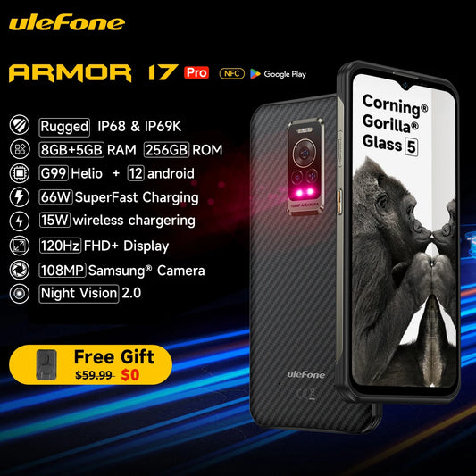 Ulefone Armor 17 Pro Rugged Smartphone Night Vision 13GB 256GB Helio G99 4G Mobile Phones 120Hz 108MP Android 12 NFC Global